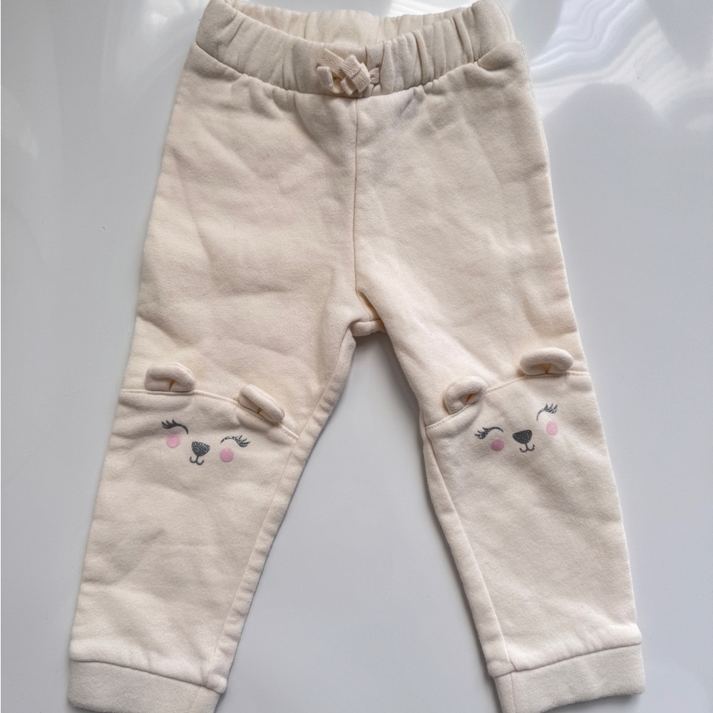 Children’s Place - 2T Cream Kids Fleeced Joggers with Bear Design (Girls)
